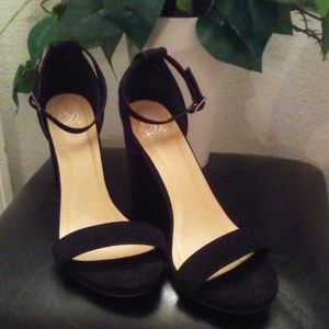 Black Suede Block Heels Stilettos Sandals
